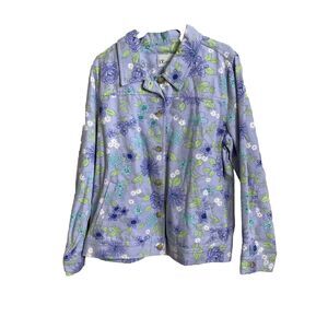 The Tog Shop Women’s Purple Floral Denim Jacket Size Large Pockets Button Up